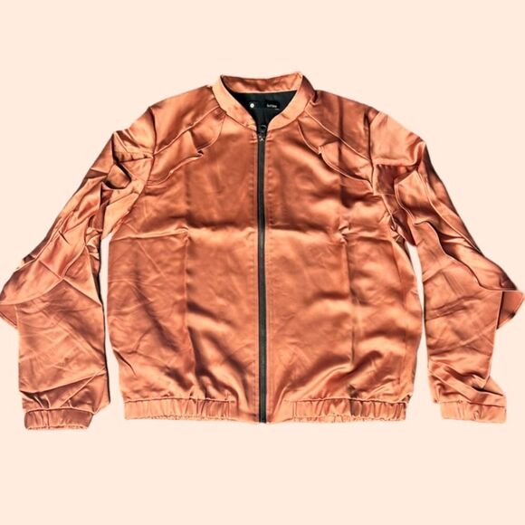 REVOLVE Krisa Ruffle Satin Style Bomber Jacket in Copper. Lined. Sz Medium. NWT! - Picture 1 of 16